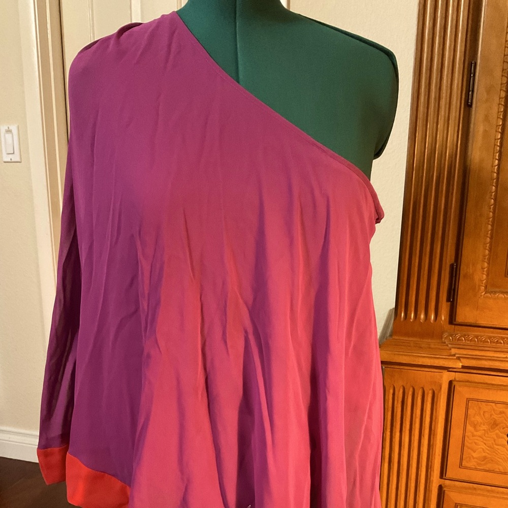 XL  Allen B one shoulder blouse in red n purple